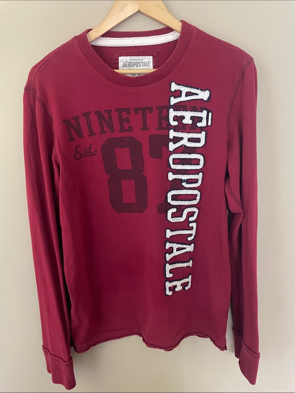 Aeropostale Long-Sleeve Tee in Burgundy with White Applique